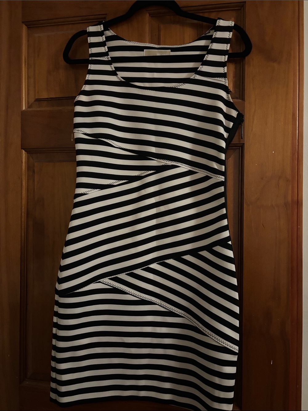 Michael Kors Black & White Striped Midi Sheath Dress